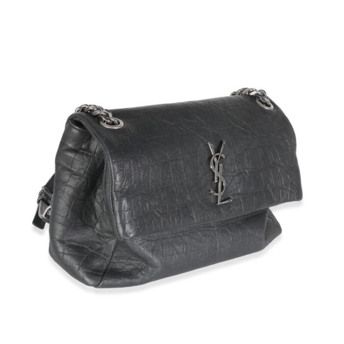 saint laurent black calfskin croc embossed medium west hollywood flap bag 1800