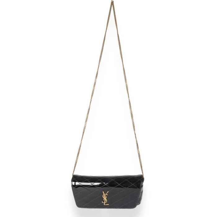 saint laurent black patent gaby chain phone holder 1765