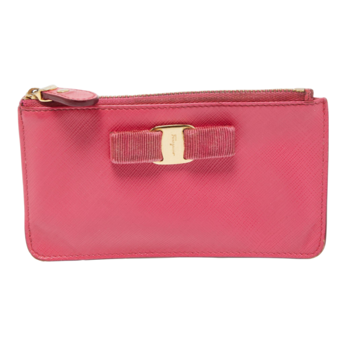 salvatore ferragamo fuchsia leather bow zip coin purse 2174