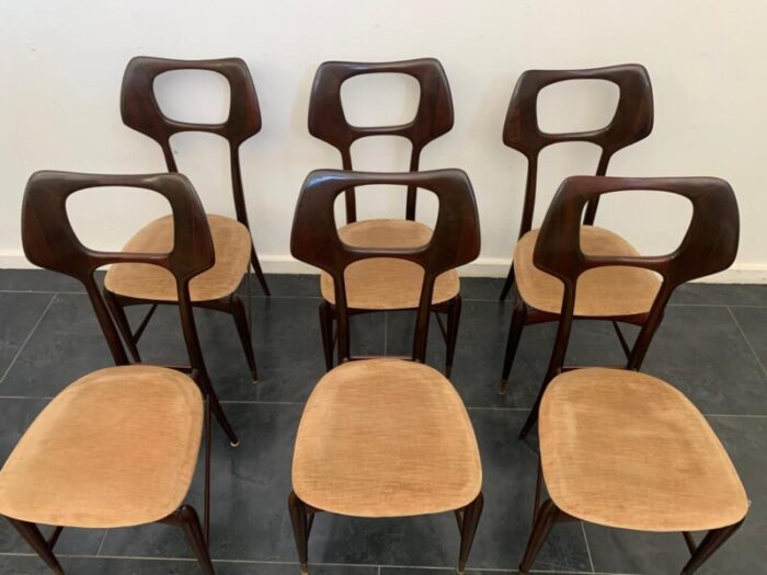 sculptural mahogany chairs 1950s set of 6 0164