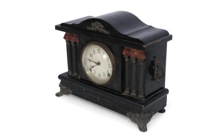 sessions clock co american victorian bronze column wooden case mantel clock 2200