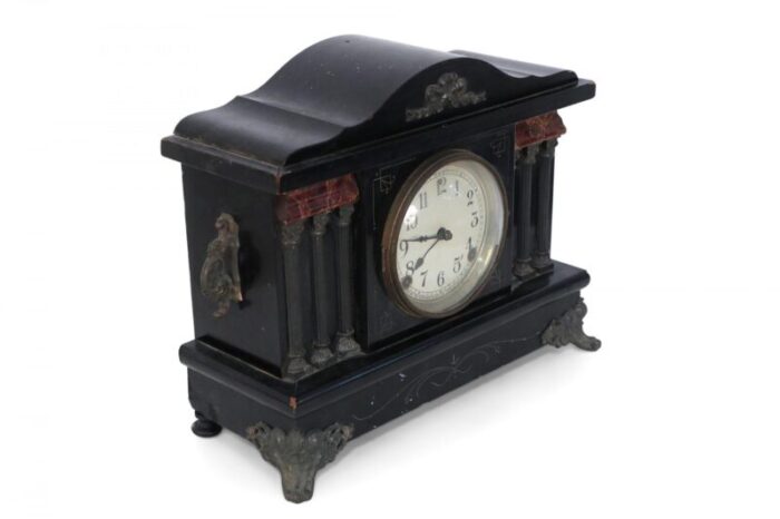 sessions clock co american victorian bronze column wooden case mantel clock 6474