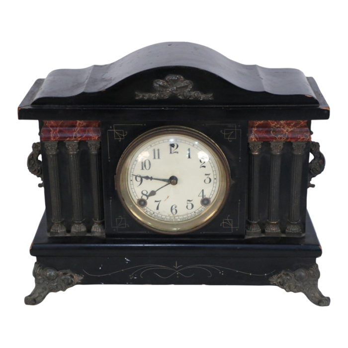 sessions clock co american victorian bronze column wooden case mantel clock 6864