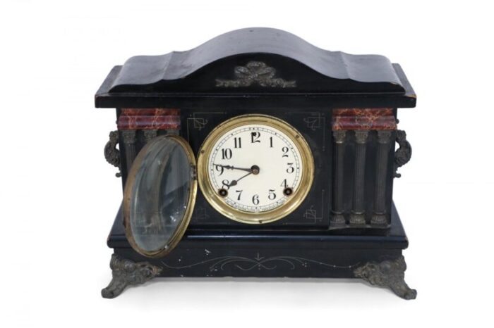 sessions clock co american victorian bronze column wooden case mantel clock 7504