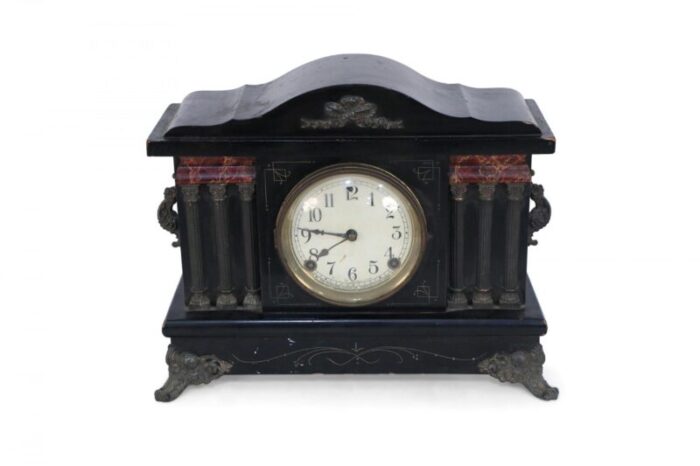 sessions clock co american victorian bronze column wooden case mantel clock 9326