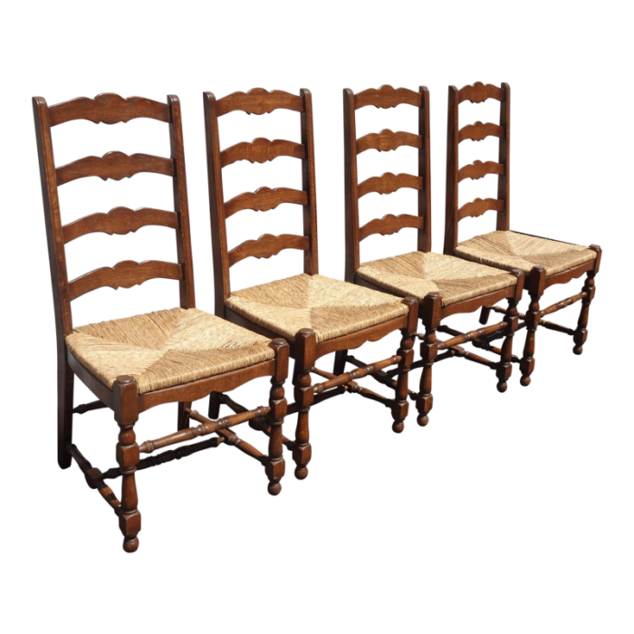 set of four french country rush ladderback dining chairs 6364