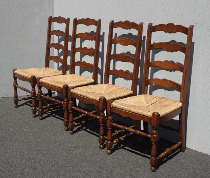 set of four french country rush ladderback dining chairs 6928