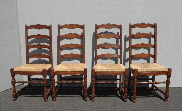 set of four french country rush ladderback dining chairs 8244