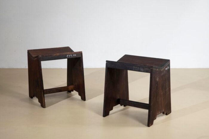 sewing stool by pierre jeanneret 1955 set of 2 5675