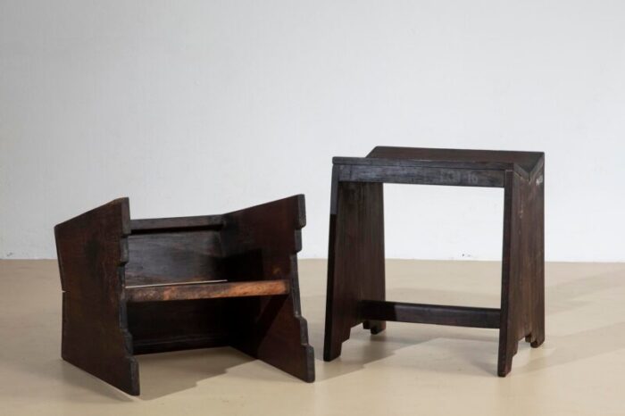 sewing stool by pierre jeanneret 1955 set of 2 7618