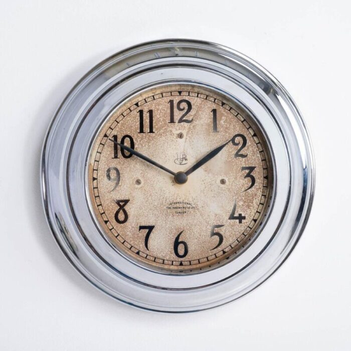 small chrome wall clock by international time recording co ltd 1