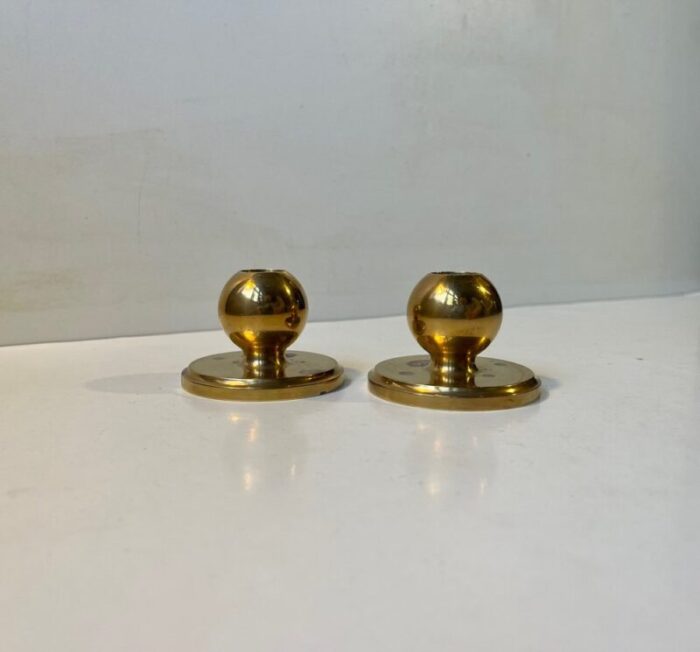 small mid century spherical candlesticks in bronze 1950s set of 2 1