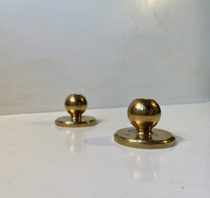 small mid century spherical candlesticks in bronze 1950s set of 2 2