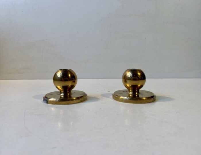 small mid century spherical candlesticks in bronze 1950s set of 2 3