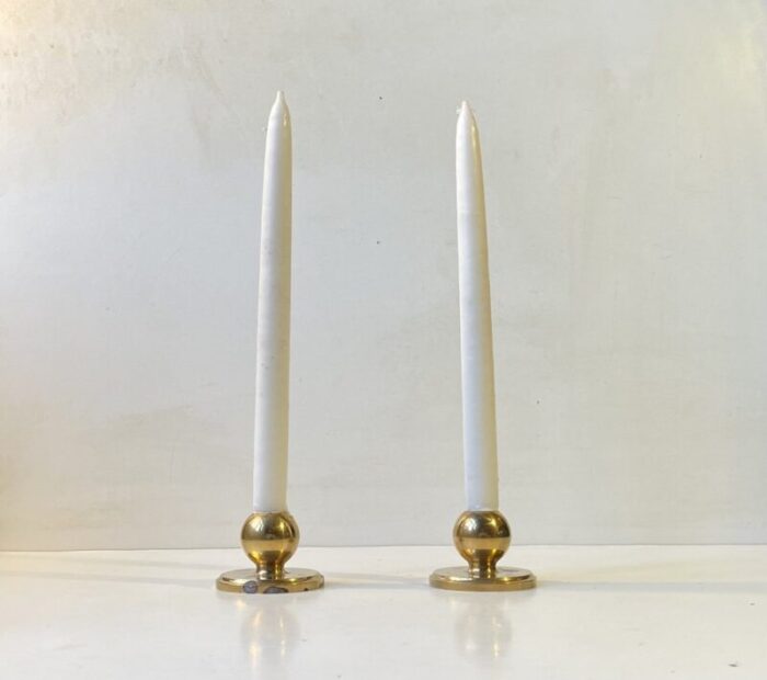 small mid century spherical candlesticks in bronze 1950s set of 2 4