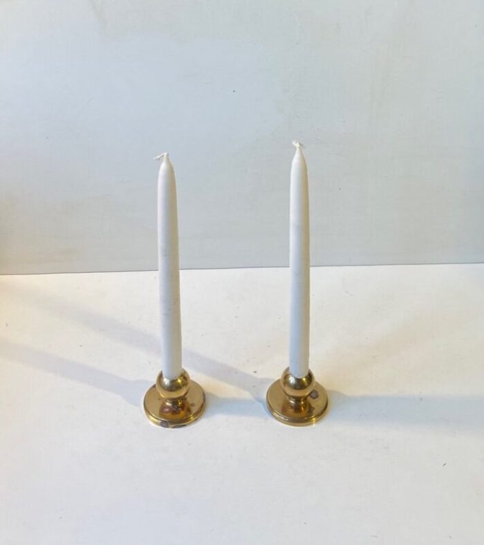 small mid century spherical candlesticks in bronze 1950s set of 2 5