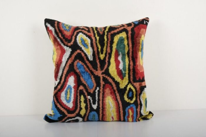 square ikat cushion cover in velvet 1