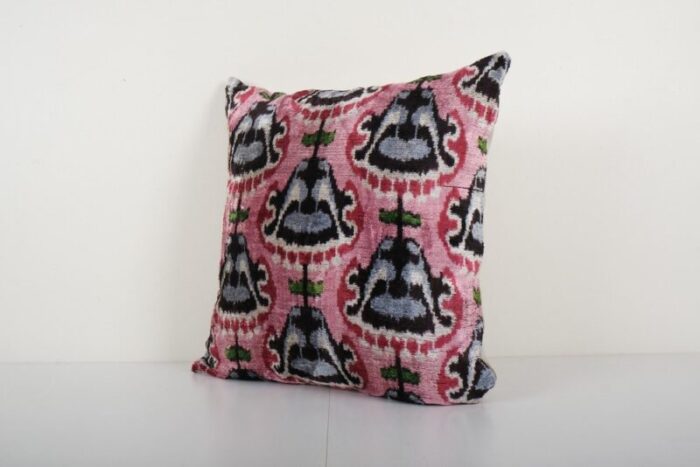 square ikat uzbek cushion cover in silk and velvet 2