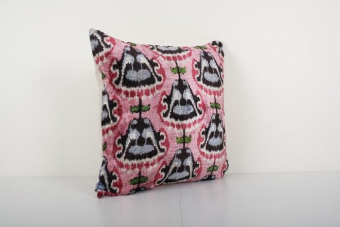 square ikat uzbek cushion cover in silk and velvet 3