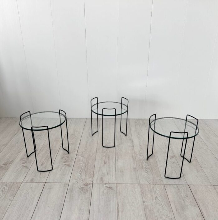 stackable metal and glass coffee tables italy 1970s set of 3 1338