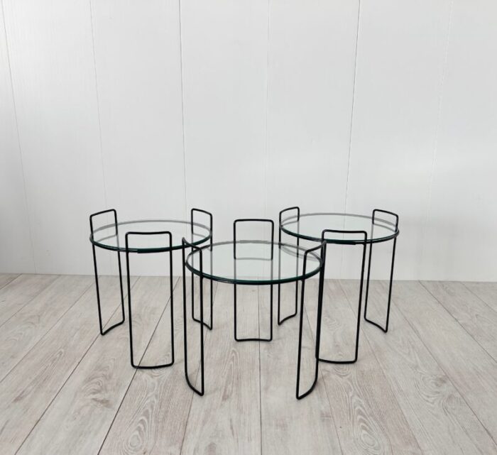 stackable metal and glass coffee tables italy 1970s set of 3 7448