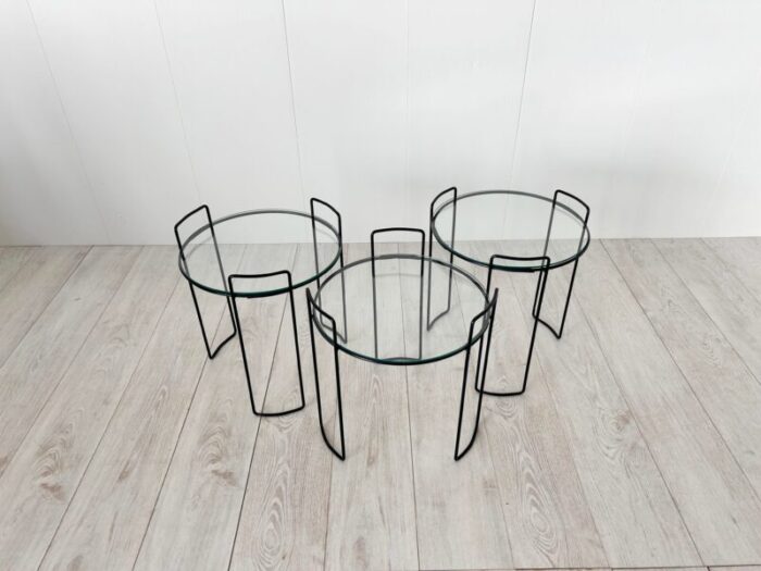 stackable metal and glass coffee tables italy 1970s set of 3 8704