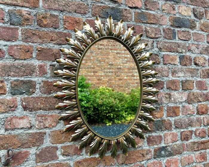 sunburst wall mirror in acanthus leaf metal frame belgium 1970s 2