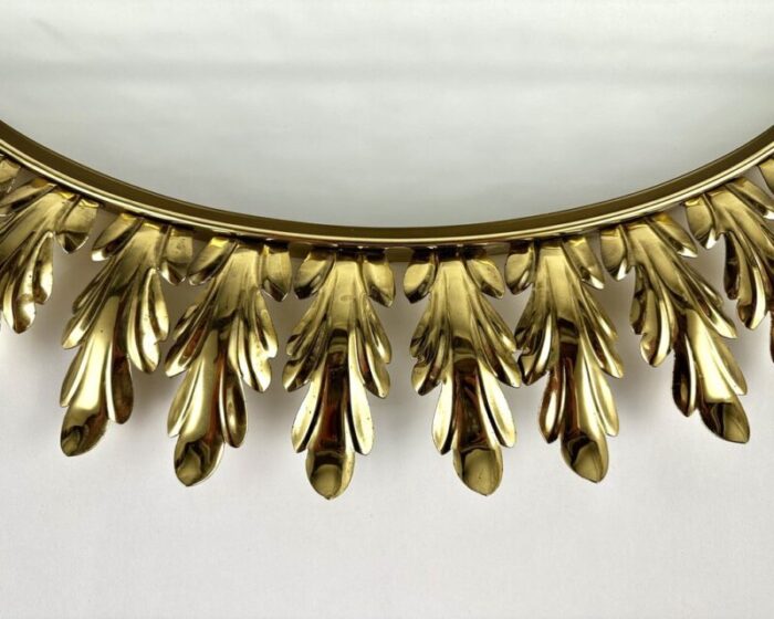 sunburst wall mirror in acanthus leaf metal frame belgium 1970s 4