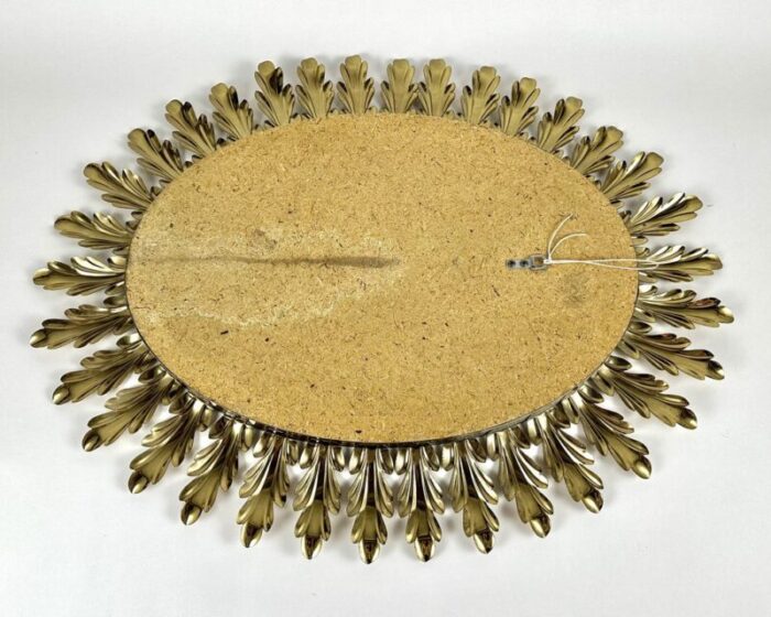 sunburst wall mirror in acanthus leaf metal frame belgium 1970s 6