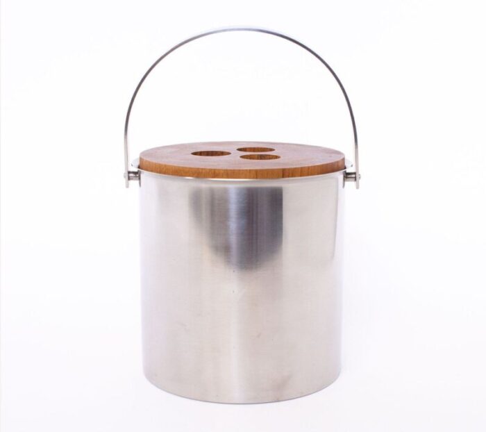 teak and stainless steel ice bucket by arne jacobsen for stelton 1960s 1