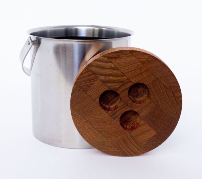 teak and stainless steel ice bucket by arne jacobsen for stelton 1960s 2