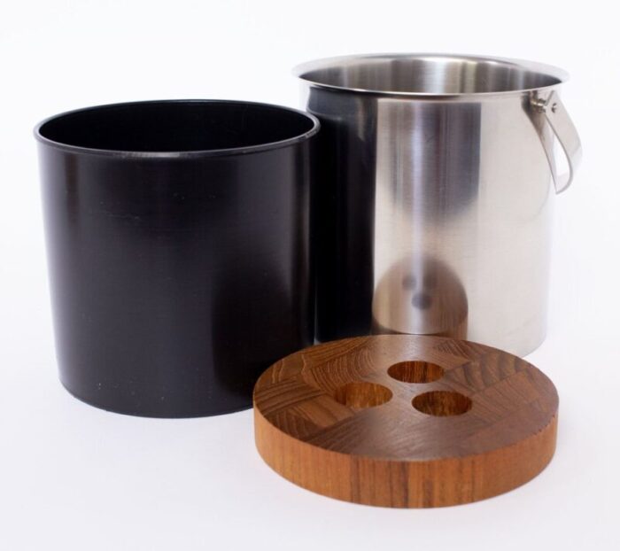 teak and stainless steel ice bucket by arne jacobsen for stelton 1960s 3