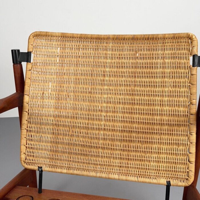 teak armchairs with rattan backrests and boucle covers by carl straub goldfeder germany 1960s set of 2 9008