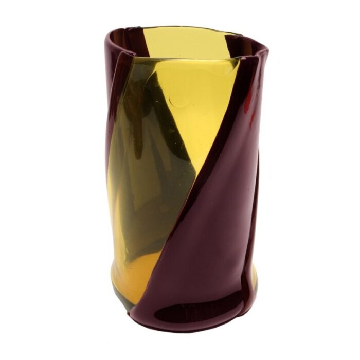 twirl vase in clear yellow and matt aubergine by enzo mari for cosit factory 1