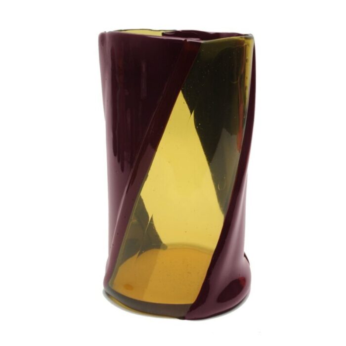 twirl vase in clear yellow and matt aubergine by enzo mari for cosit factory 2