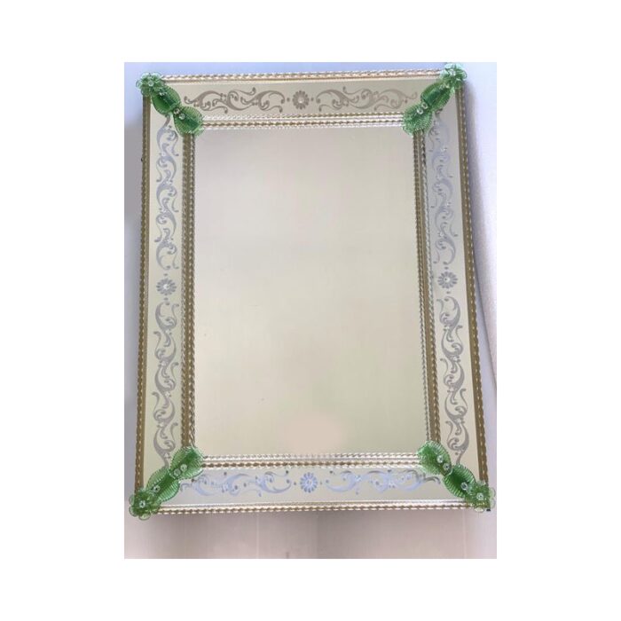 venetian rectangular green floral hand carved mirror in murano glass by simoeng 1