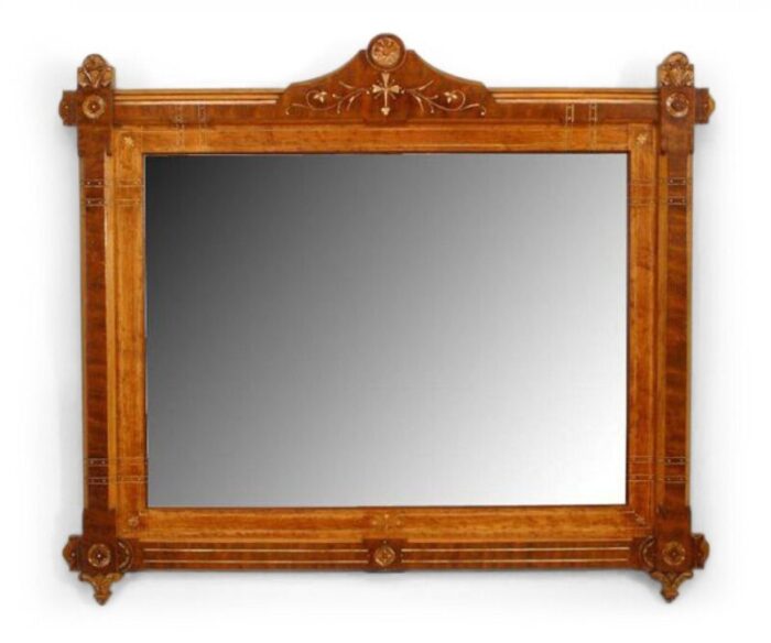 victorian eastlake walnut and birdseye maple carved wall mirrors a pair 7386