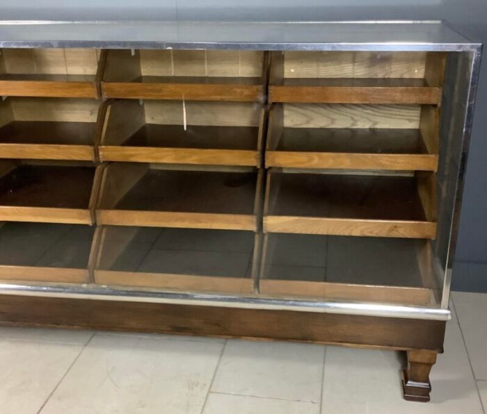 vintage 16 drawer oak and chrome frame shop haberdashery counter 1930 2010