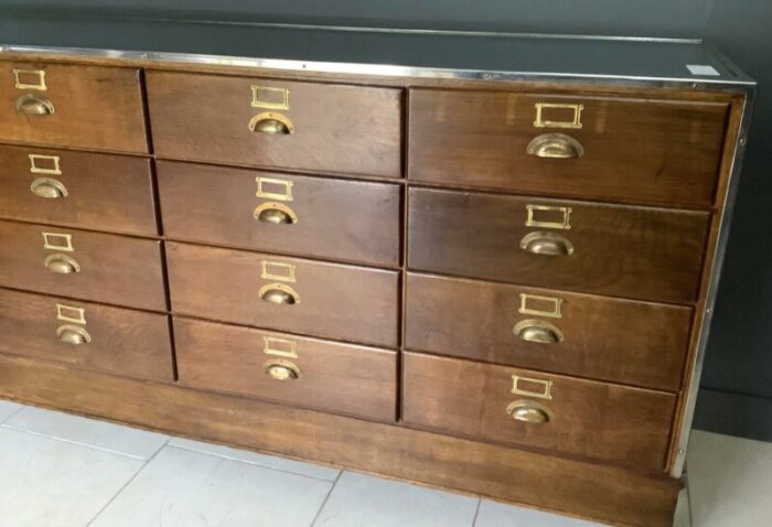 vintage 16 drawer oak and chrome frame shop haberdashery counter 1930 5277