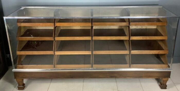 vintage 16 drawer oak and chrome frame shop haberdashery counter 1930 6358