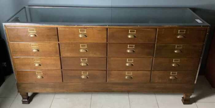 vintage 16 drawer oak and chrome frame shop haberdashery counter 1930 8966