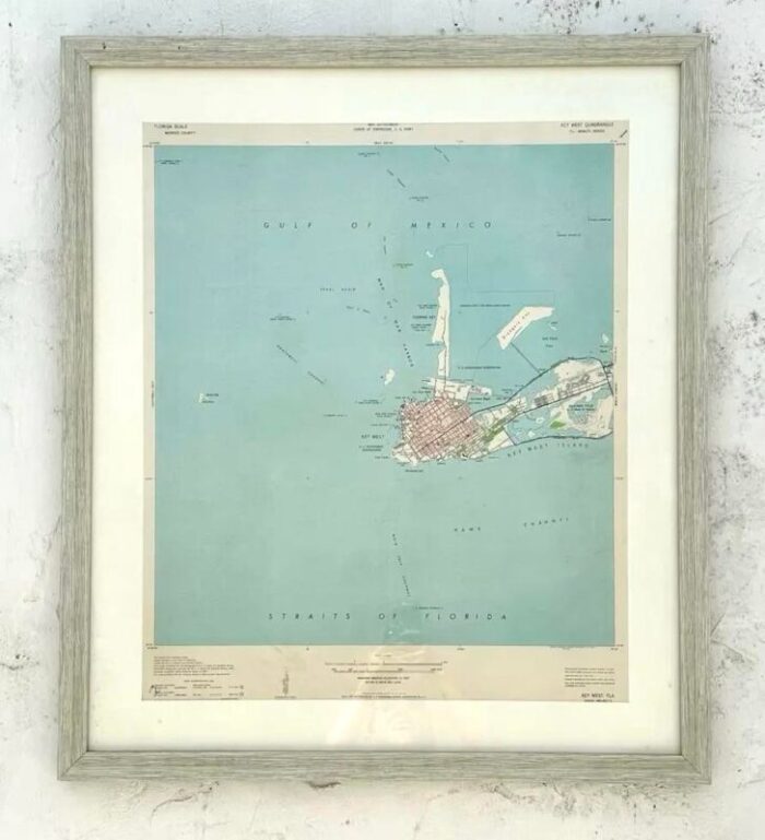 vintage 50s original topographical map of the florida keys 2250