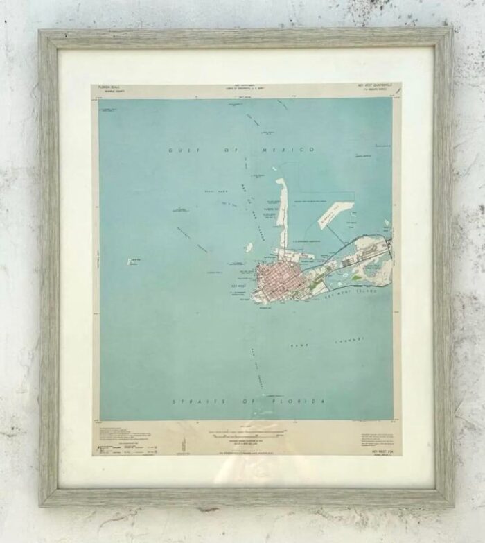 vintage 50s original topographical map of the florida keys 4230