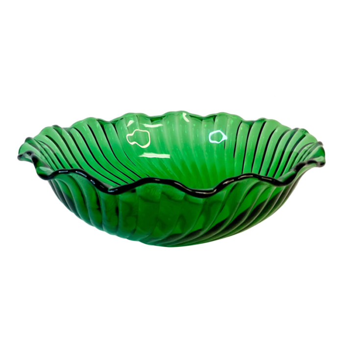 vintage art deco hazel atlas kelly green scalloped serving bowl 0332