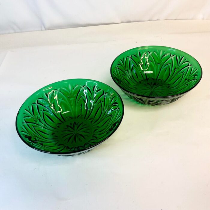 vintage art deco indiana glass pressed green serving bowls a pair 3732