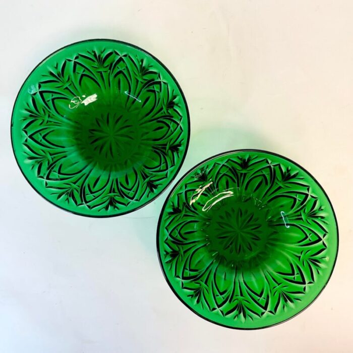 vintage art deco indiana glass pressed green serving bowls a pair 4053