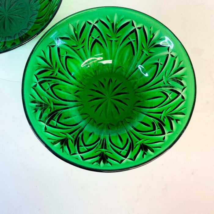 vintage art deco indiana glass pressed green serving bowls a pair 4188