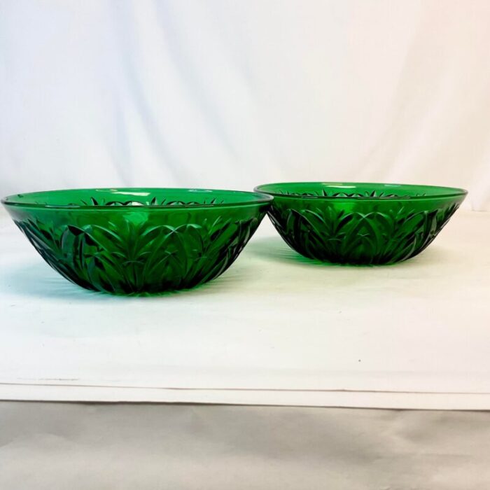 vintage art deco indiana glass pressed green serving bowls a pair 4960