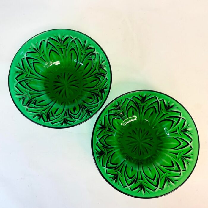 vintage art deco indiana glass pressed green serving bowls a pair 5751