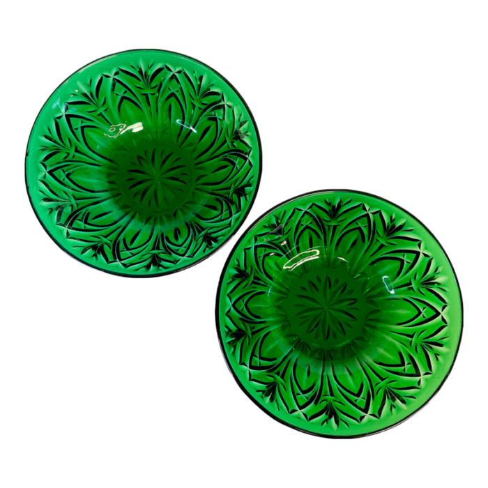 vintage art deco indiana glass pressed green serving bowls a pair 7019